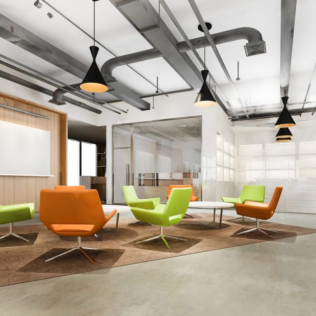 3d rendering modern loft office  lounge in co working space